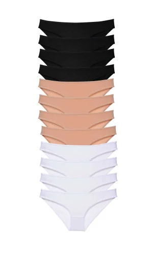 12 adet Süper Eko Set Likralı Kadın Slip Külot Siyah Ten Beyaz