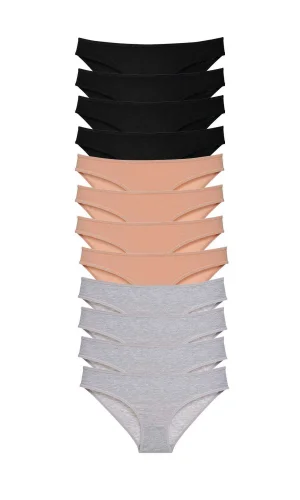 12 adet Süper Eko Set Likralı Kadın Slip Külot Siyah Ten Gri