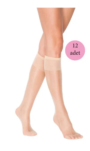 12 Adet Süper Ince 15 den Mat Pantolon Çorabı Açık Ten