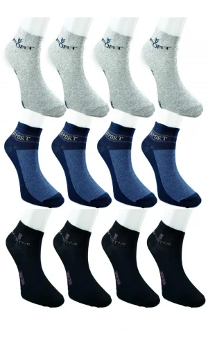 12 Çift Pamuklu Erkek Yazlık Spor Bilek Çorap Siyah Gri Lacivert