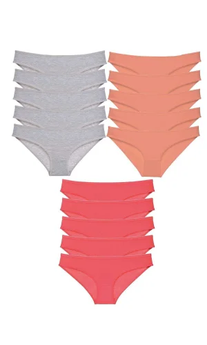 15 adet Süper Eko Set Likralı Kadın Slip Külot Gri Pudra Fuşya