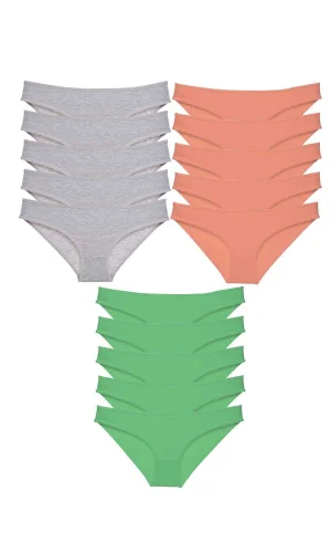 15 adet Süper Eko Set Likralı Kadın Slip Külot Gri Pudra Yeşil