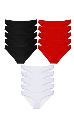 15 adet Süper Eko Set Likralı Kadın Slip Külot Siyah Kırmızı Beyaz
