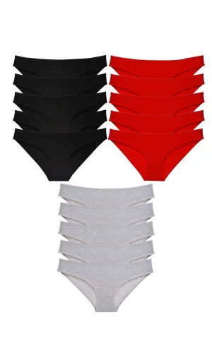 15 adet Süper Eko Set Likralı Kadın Slip Külot Siyah Kırmızı Gri