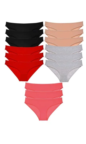 15 adet Süper Eko Set Likralı Kadın Slip Külot Siyah Kırmızı Ten Gri Fuşya