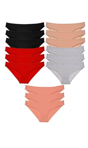15 adet Süper Eko Set Likralı Kadın Slip Külot Siyah Kırmızı Ten Gri Pudra