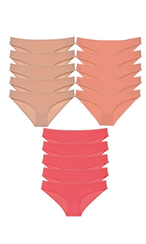 15 adet Süper Eko Set Likralı Kadın Slip Külot Ten Pudra Fuşya