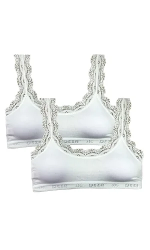 2 Adet Dantel Nakış İşlemeli Pedli Bambu Kadın Büstiyer Beyaz