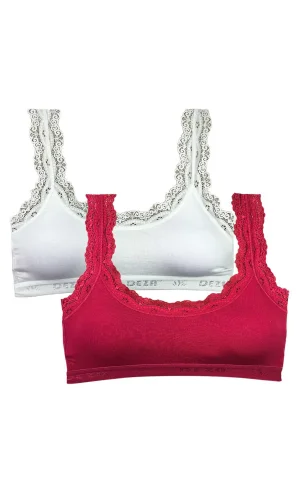2 Adet Dantel Nakış İşlemeli Pedli Bambu Kadın Büstiyer Beyaz Bordo