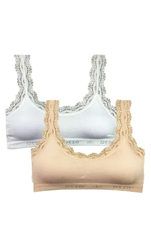 2 Adet Dantel Nakış İşlemeli Pedli Bambu Kadın Büstiyer Beyaz Ten