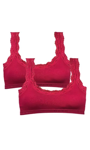 2 Adet Dantel Nakış İşlemeli Pedli Bambu Kadın Büstiyer Bordo
