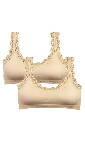 2 Adet Dantel Nakış İşlemeli Pedli Bambu Kadın Büstiyer Ten