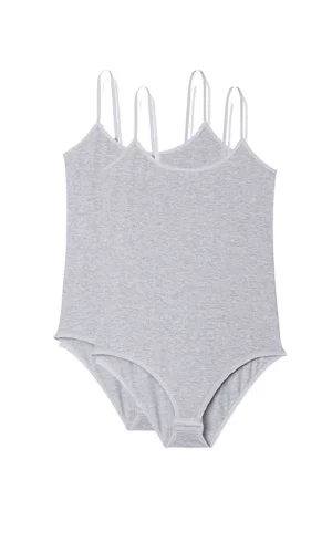 2 Adet İp Askılı Kadın Çıtçıtlı Body Gri