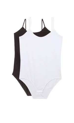 2 Adet İp Askılı Kadın Çıtçıtlı Body Siyah ve Beyaz