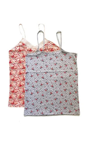 2 Adet Kadın Askılı Desenli Atlet Dantelli Empirme Pamuklu Penye D1-2