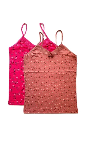 2 Adet Kadın Askılı Desenli Atlet Dantelli Empirme Pamuklu Penye D3-4