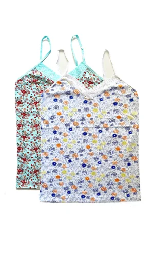 2 Adet Kadın Askılı Desenli Atlet Dantelli Empirme Pamuklu Penye D5-6