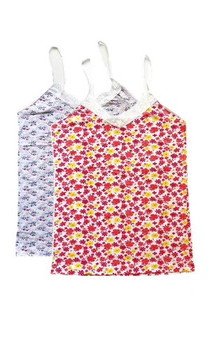 2 Adet Kadın Askılı Desenli Atlet Dantelli Empirme Pamuklu Penye D7-8