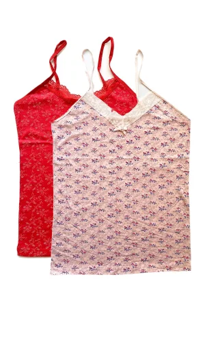 2 Adet Kadın Askılı Desenli Atlet Dantelli Empirme Pamuklu Penye D9-10