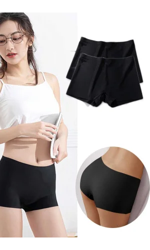 2 Adet Kadın Dikişsiz Görünmez İz Yapmaz Mini Şort Boxer Siyah