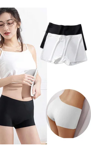 2 Adet Kadın Dikişsiz Görünmez İz Yapmaz Mini Şort Boxer Siyah Beyaz
