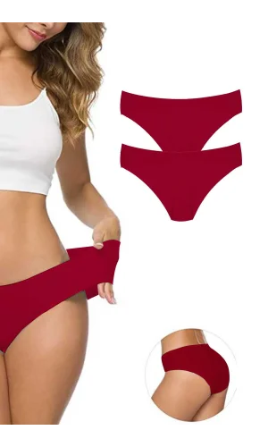 2 Adet Kadın Dikişsiz Lazer Kesim Esnek İz yapmayan Külot Bordo