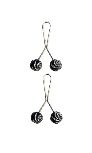 2 Adet Tesettür Eşarp ve Şal Klipsi Siyah Desenli