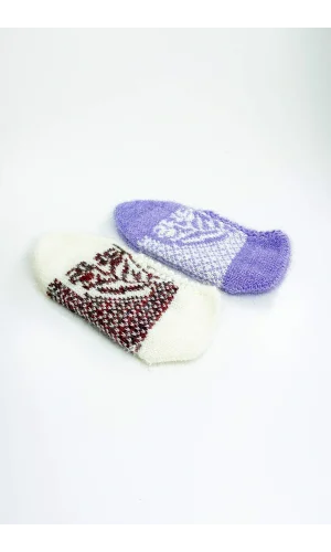 2 Çift El Örgüsü Kışlık Şık Kadın Yün Patik Set 1