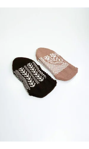 2 Çift El Örgüsü Kışlık Şık Kadın Yün Patik Set 10