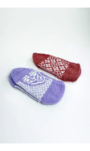 2 Çift El Örgüsü Kışlık Şık Kadın Yün Patik Set 3