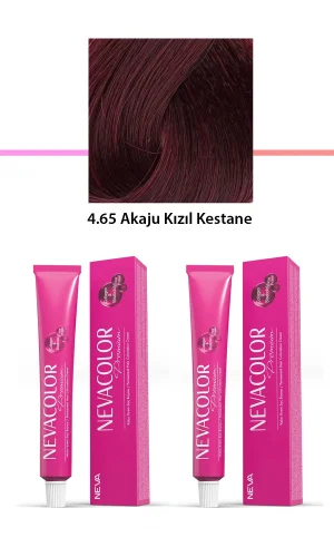 2 li Set Premium 4.65 Akaju Kızıl Kestane - Kalıcı Krem Saç Boyası 2 X 50 g Tüp