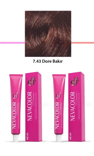 2 li Set Premium 7.43 Dore Bakır - Kalıcı Krem Saç Boyası 2 X 50 g Tüp