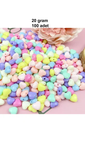 20 gr (100 adet) Şeker Rengi Akrilik Kalp Boncuklar Renkli Karışık Plastik Pastel Boncuklar Ara Boncuk Kalp Şekilli Kolye Bilezik için