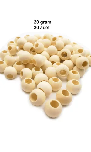 20 Gr (20 Adet) Ahşap Boncuk 15 mm çap x 10 mm Delik Doğal Yuvarlak Ahşap Makrome El İşi Çanta