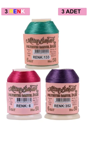 3 Adet Altınbaşak Oya ve Dantel İpi 20 gr - Royaleks - No: 006 - 352 - 133