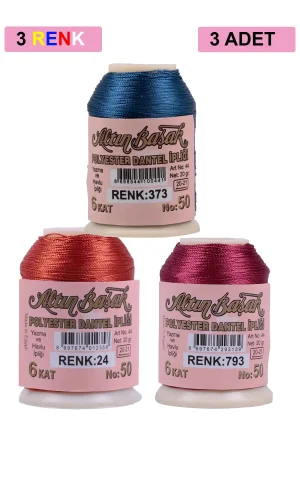 3 Adet Altınbaşak Oya ve Dantel İpi 20 gr - Royaleks - No: 024 - 793 - 373