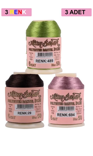 3 Adet Altınbaşak Oya ve Dantel İpi 20 gr - Royaleks - No: 029 - 694 - 489