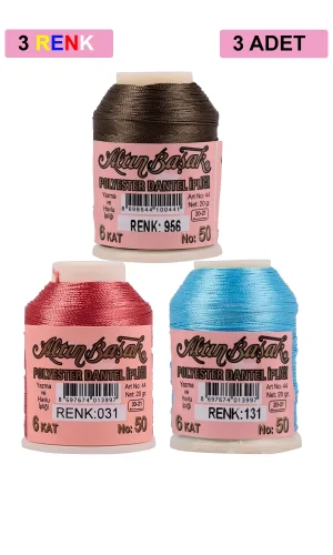 3 Adet Altınbaşak Oya ve Dantel İpi 20 gr - Royaleks - No: 031 - 131 - 956