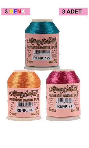 3 Adet Altınbaşak Oya ve Dantel İpi 20 gr - Royaleks - No: 044 - 091 - 127