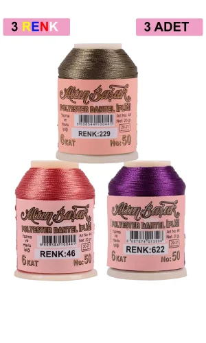 3 Adet Altınbaşak Oya ve Dantel İpi 20 gr - Royaleks - No: 046 - 622 - 229
