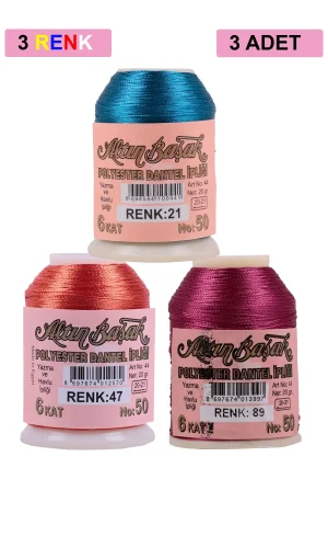 3 Adet Altınbaşak Oya ve Dantel İpi 20 gr - Royaleks - No: 047 - 089 - 021