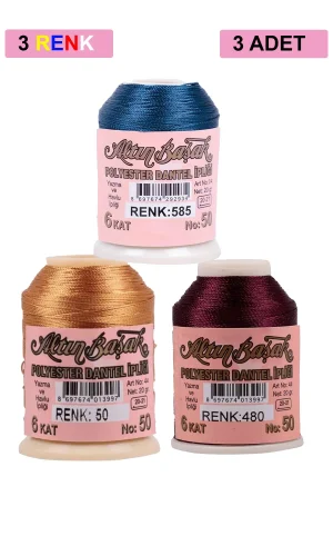 3 Adet Altınbaşak Oya ve Dantel İpi 20 gr - Royaleks - No: 050 - 480 - 585