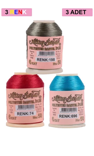 3 Adet Altınbaşak Oya ve Dantel İpi 20 gr - Royaleks - No: 074 - 696 - 198