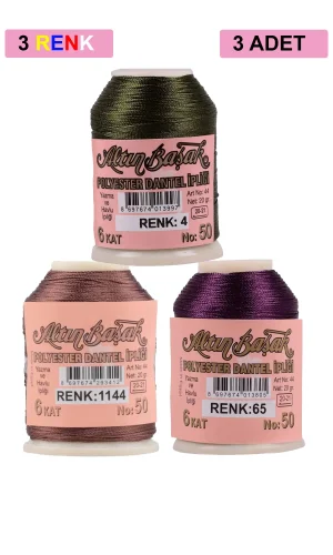 3 Adet Altınbaşak Oya ve Dantel İpi 20 gr - Royaleks - No: 1144 - 065 - 004