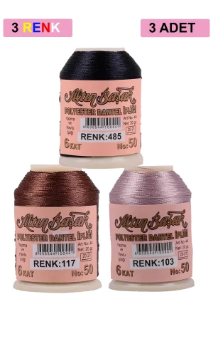 3 Adet Altınbaşak Oya ve Dantel İpi 20 gr - Royaleks - No: 117 - 103 - 485