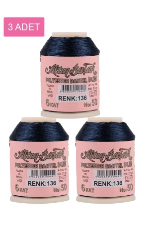 3 Adet Altınbaşak Oya ve Dantel İpi 20 gr - Royaleks - No: 136