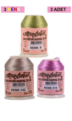 3 Adet Altınbaşak Oya ve Dantel İpi 20 gr - Royaleks - No: 142 - 318 - 009