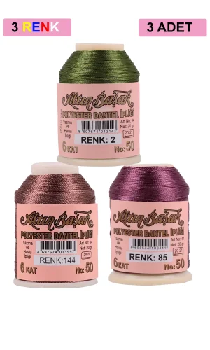 3 Adet Altınbaşak Oya ve Dantel İpi 20 gr - Royaleks - No: 144 - 085 - 002