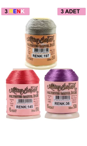 3 Adet Altınbaşak Oya ve Dantel İpi 20 gr - Royaleks - No: 145 - 036 - 197