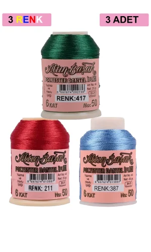 3 Adet Altınbaşak Oya ve Dantel İpi 20 gr - Royaleks - No: 211 - 387 - 417
